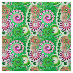 Fractal swirl pattern, green, pink, multi fabric