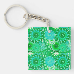 Fractal swirl pattern, jade, turquoise, aqua key ring