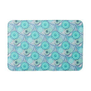 Fractal Swirl pattern, Light Blue and Aqua Bath Mat