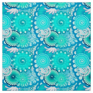 Fractal Swirl pattern, Light Blue and Aqua Fabric