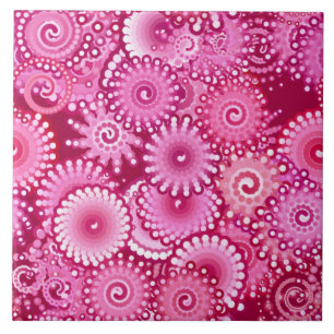 Fractal Swirl Pattern, Magenta, Pink and Burgundy Ceramic Tile