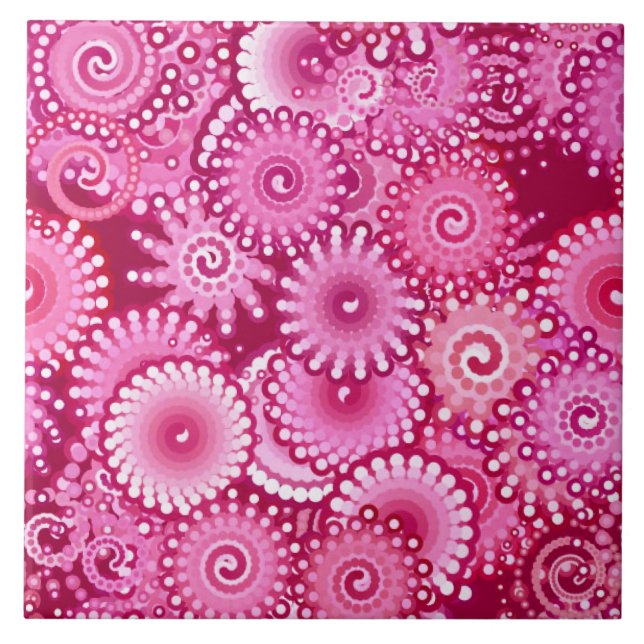 Fractal Swirl Pattern, Magenta, Pink and Burgundy Ceramic Tile (Front)