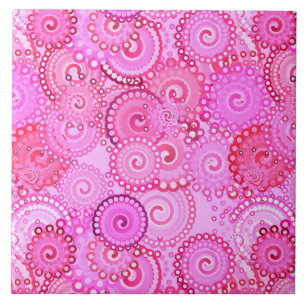 Fractal swirl pattern, pink and fuchsia ceramic tile