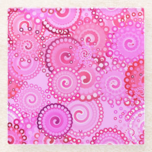 Fractal swirl pattern, pink and fuchsia glass coaster