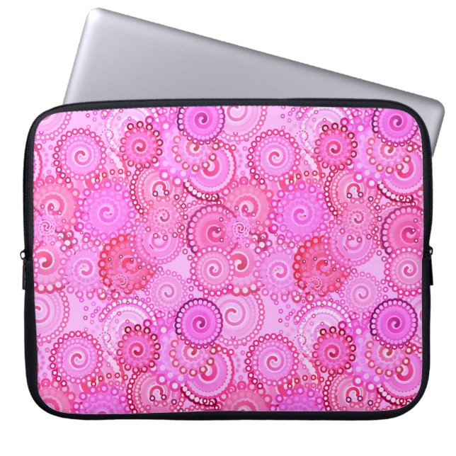 Fractal swirl pattern, pink and fuchsia laptop sleeve (Front)