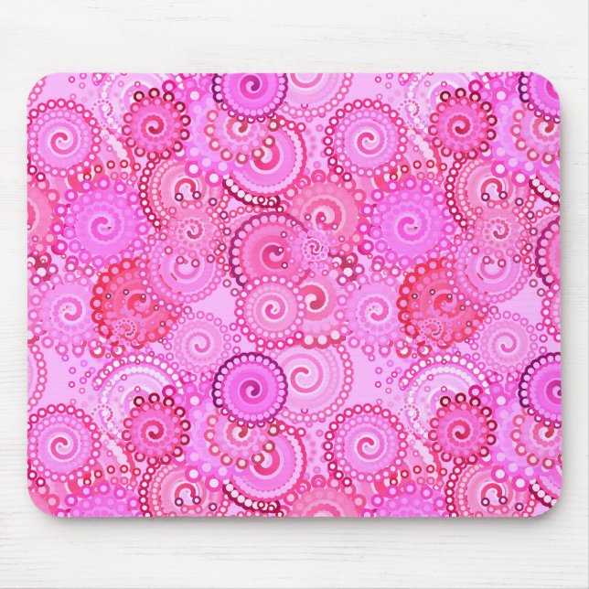 Fractal swirl pattern, pink and fuchsia mouse pad (Front)