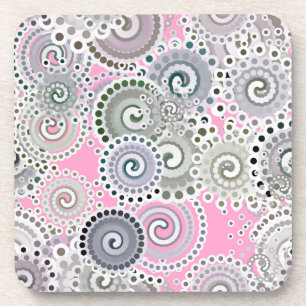 Fractal swirl pattern, pink and grey coaster