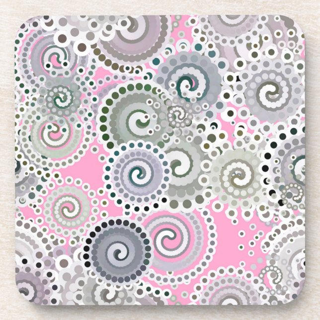 Fractal swirl pattern, pink and grey coaster (Front)
