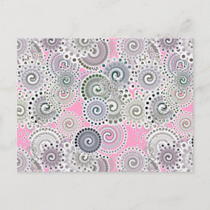 Fractal swirl pattern, pink and grey postcard