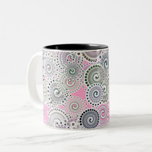 Fractal swirl pattern, pink and grey Two-Tone coffee mug