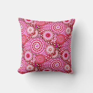 Fractal swirl pattern, pink and maroon cushion