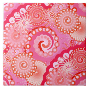 Fractal swirl pattern, pink, fuchsia, coral ceramic tile