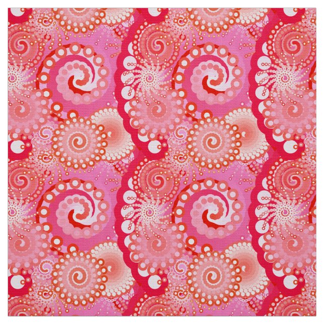 Fractal swirl pattern, pink, fuchsia, coral fabric (Swatch)