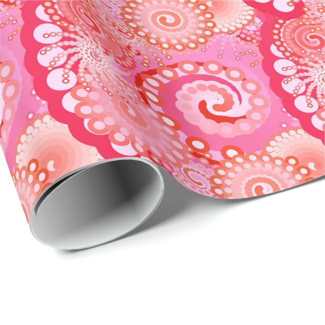 Fractal swirl pattern, pink, fuchsia, coral wrapping paper (Roll Corner)