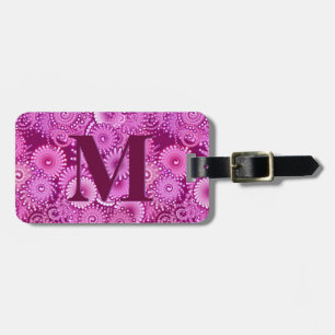 Fractal swirl pattern, purple, with monogram luggage tag