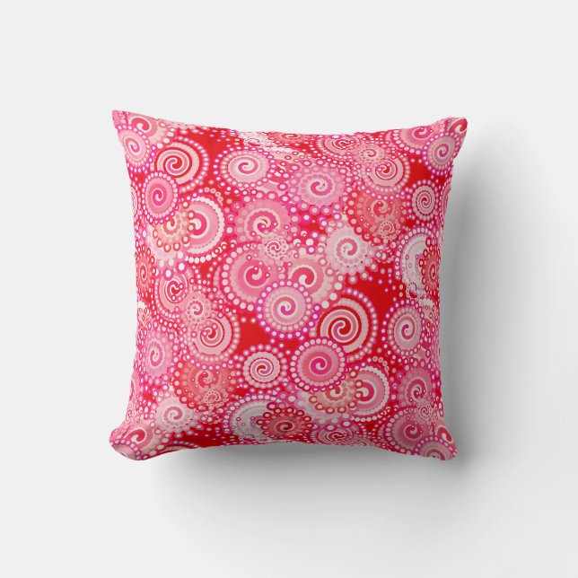 Fractal swirl pattern, red and hot pink cushion (Front)