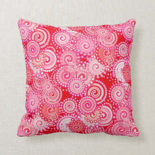 Fractal swirl pattern, red and hot pink cushion