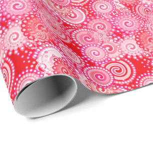 Fractal swirl pattern, red and hot pink wrapping paper