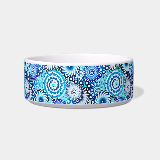 Fractal swirl pattern, shades of blue bowl (Left)