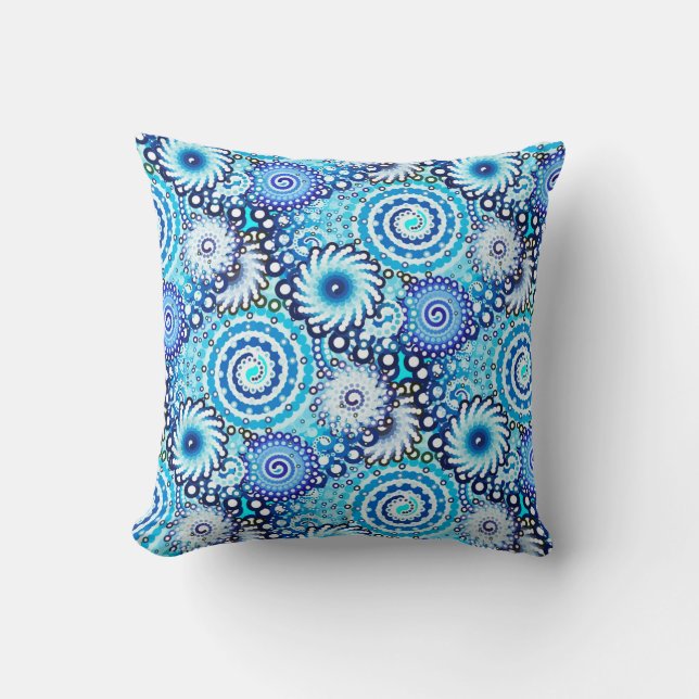 Fractal swirl pattern, shades of blue cushion (Front)