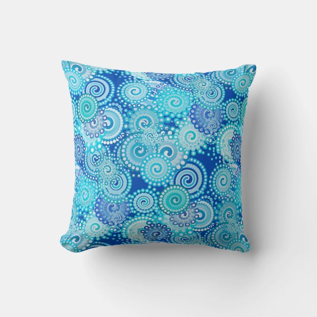 Fractal swirl pattern, shades of blue cushion (Front)