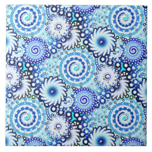 Fractal swirl pattern, shades of blue tile