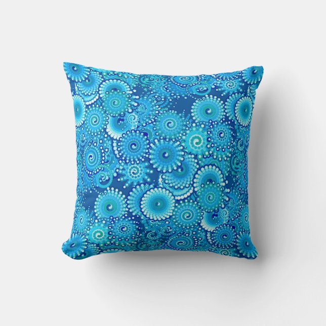 Fractal Swirl Pattern, Shades of Cobalt  Blue Cushion (Front)