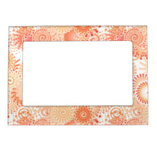 Fractal swirl pattern, shades of coral and peach magnetic picture frame