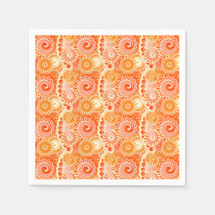 Fractal swirl pattern, shades of coral orange napkin