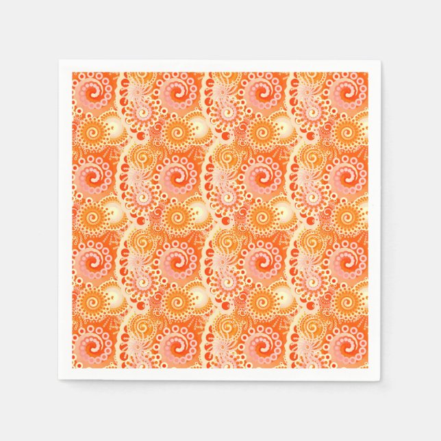 Fractal swirl pattern, shades of coral orange napkin (Front)