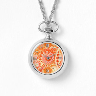 Fractal swirl pattern, shades of coral orange watch