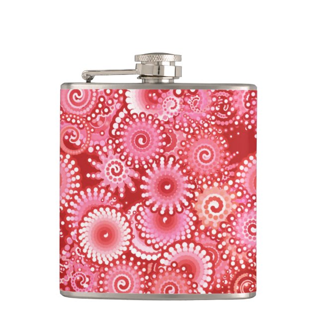 Fractal swirl pattern, shades of deep red hip flask (Front)
