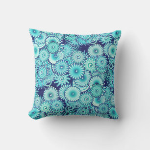 Fractal swirl pattern, shades of denim blue cushion