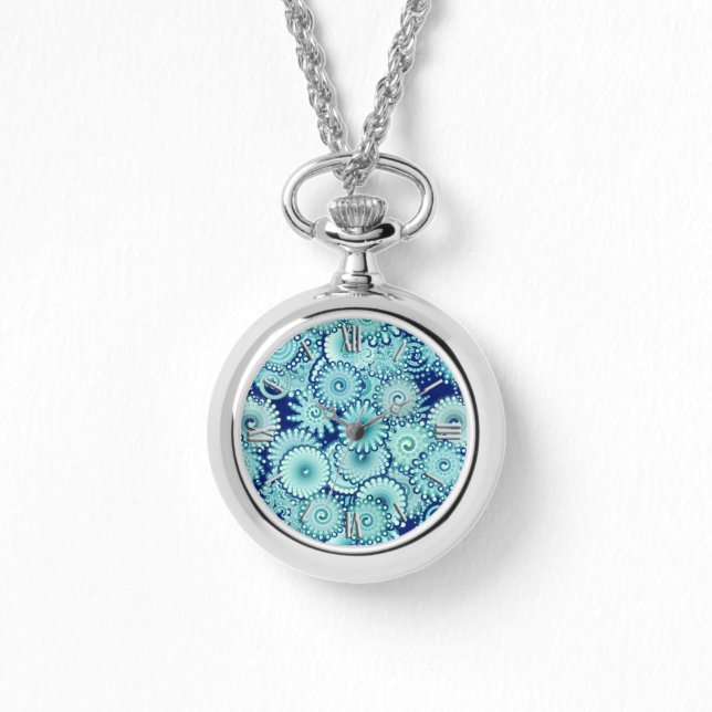 Fractal swirl pattern, shades of denim blue watch (Front)