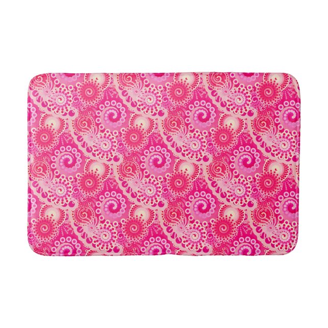 Fractal swirl pattern, shades of fuchsia pink bath mat (Front)