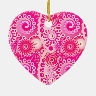 Fractal swirl pattern, shades of fuchsia pink ceramic tree decoration