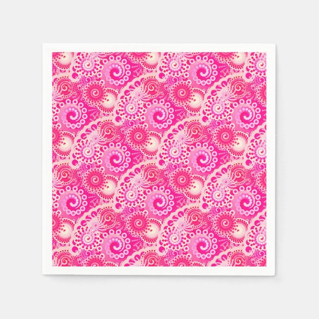 Fractal swirl pattern, shades of fuchsia pink napkin (Front)