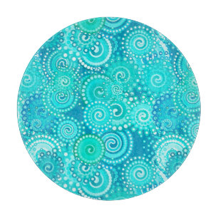 Fractal swirl pattern, shades of ocean blue cutting board