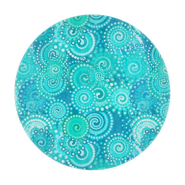 Fractal swirl pattern, shades of ocean blue cutting board (Front)