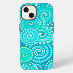 Fractal swirl pattern, shades of ocean blue iPhone case