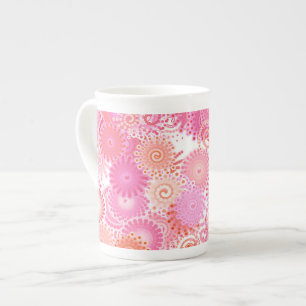 Fractal swirl pattern, shades of pink and coral bone china mug