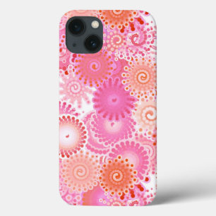 Fractal swirl pattern, shades of pink and coral iPhone 13 case