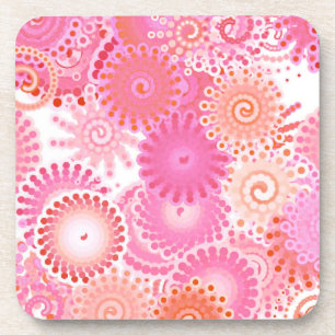 Fractal swirl pattern, shades of pink and coral coaster