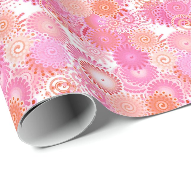 Fractal swirl pattern, shades of pink and coral wrapping paper (Roll Corner)
