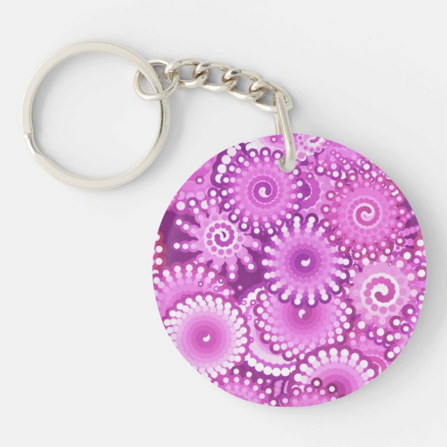 Fractal swirl pattern, shades of plum and violet key ring (Front)