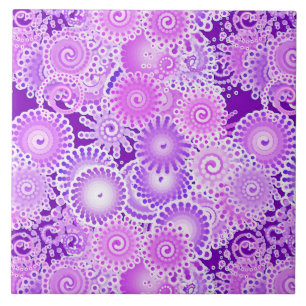 Fractal swirl pattern, shades of purple ceramic tile