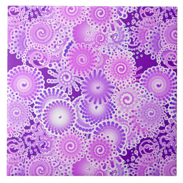 Fractal swirl pattern, shades of purple ceramic tile (Front)