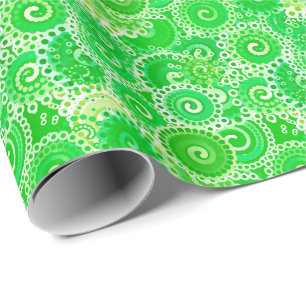 Fractal swirl pattern, shades of spring green wrapping paper