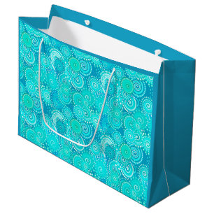 Fractal swirl pattern, shades of turquoise large gift bag