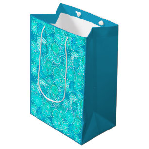 Fractal swirl pattern, shades of turquoise medium gift bag